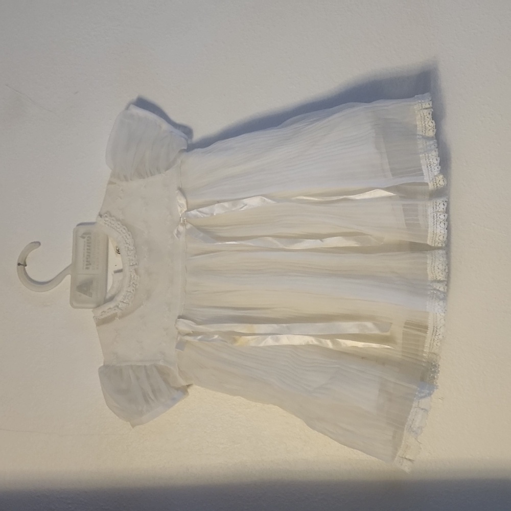 Vintage 1960s Carol Joy Infant Sheer White Lace Baptism Christening Dress